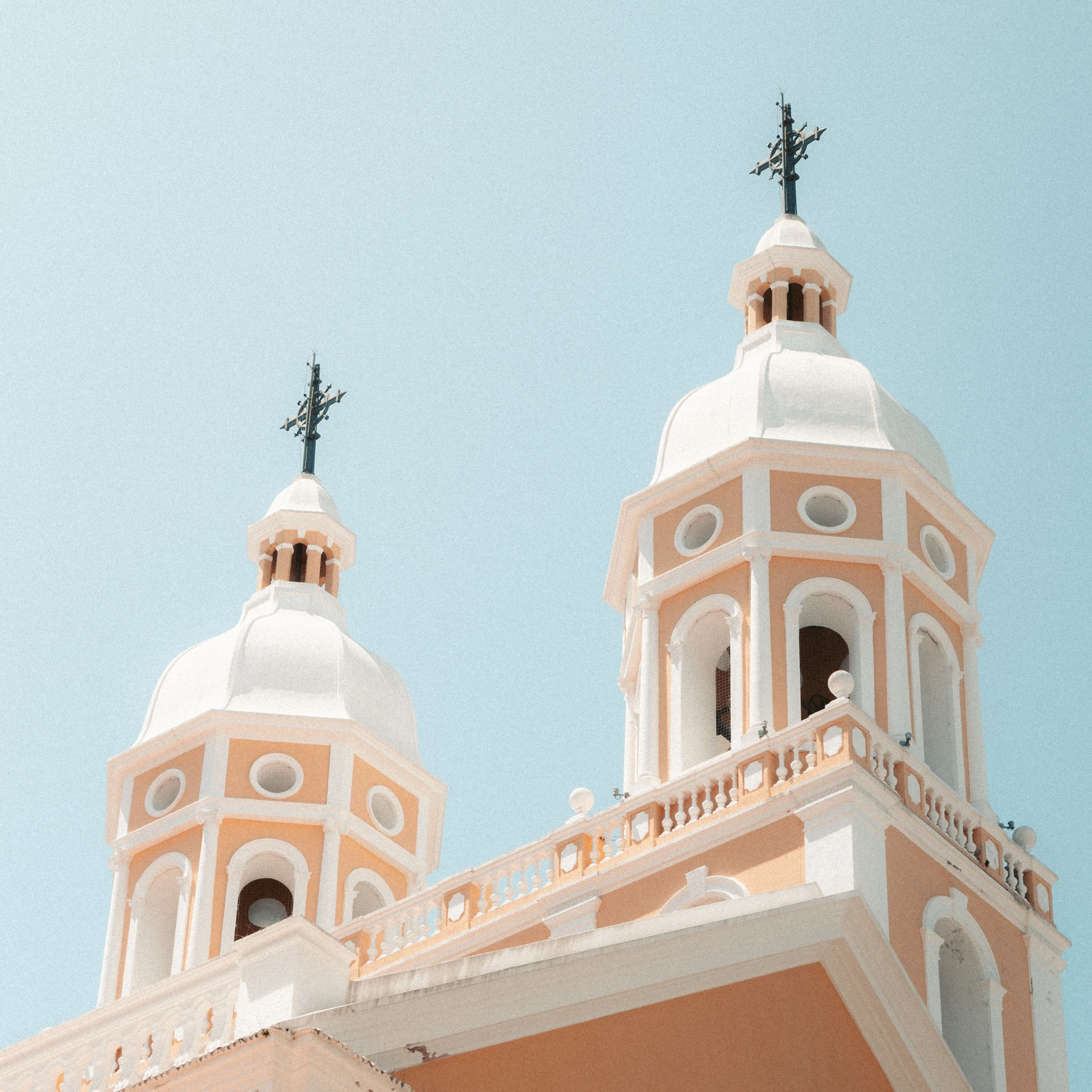 The cathedral façade rises above the historic center of Florianópolis.