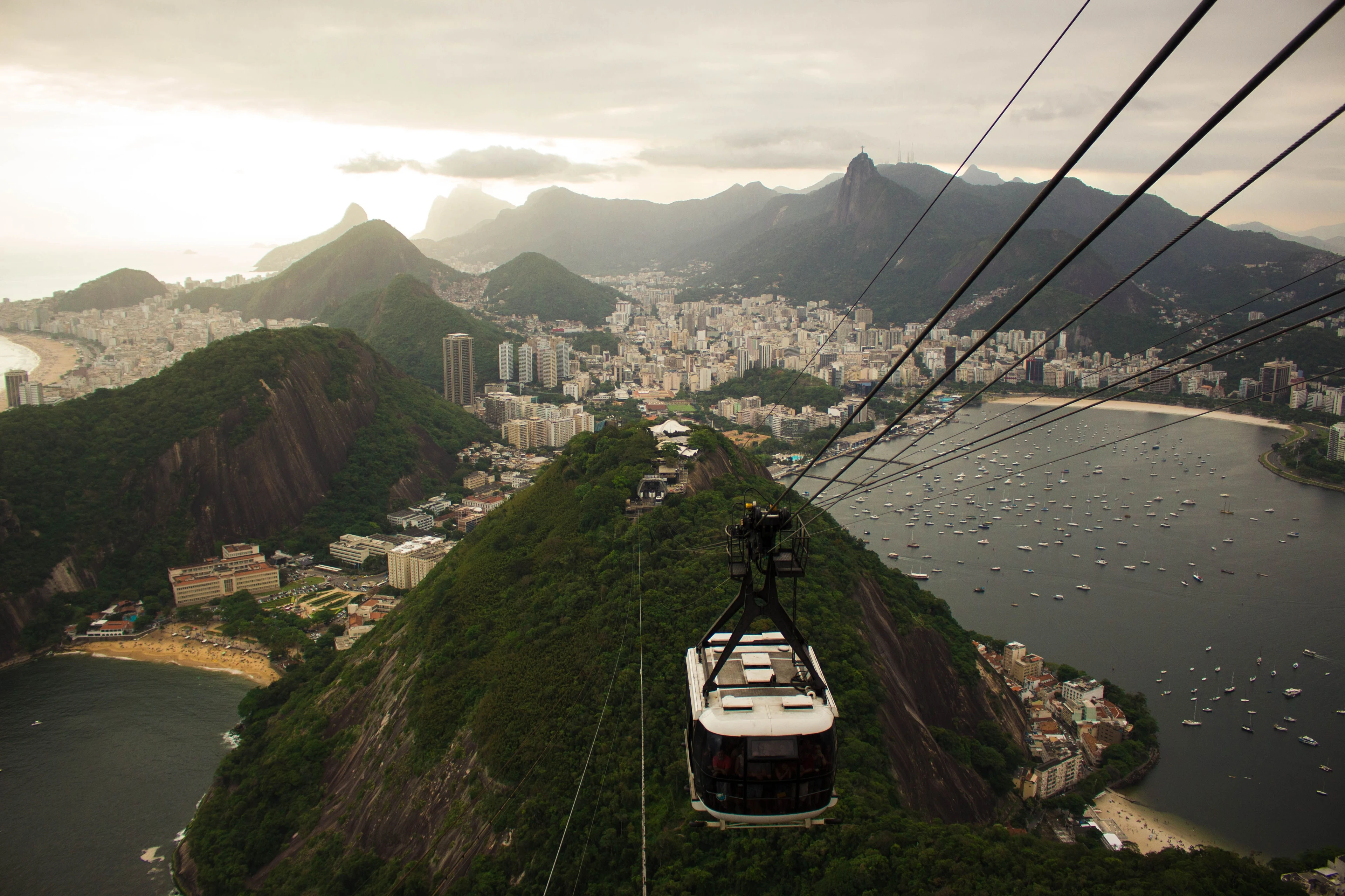 Sugarloaf cable car and Rio’s sweeping coastal landscape in warm light