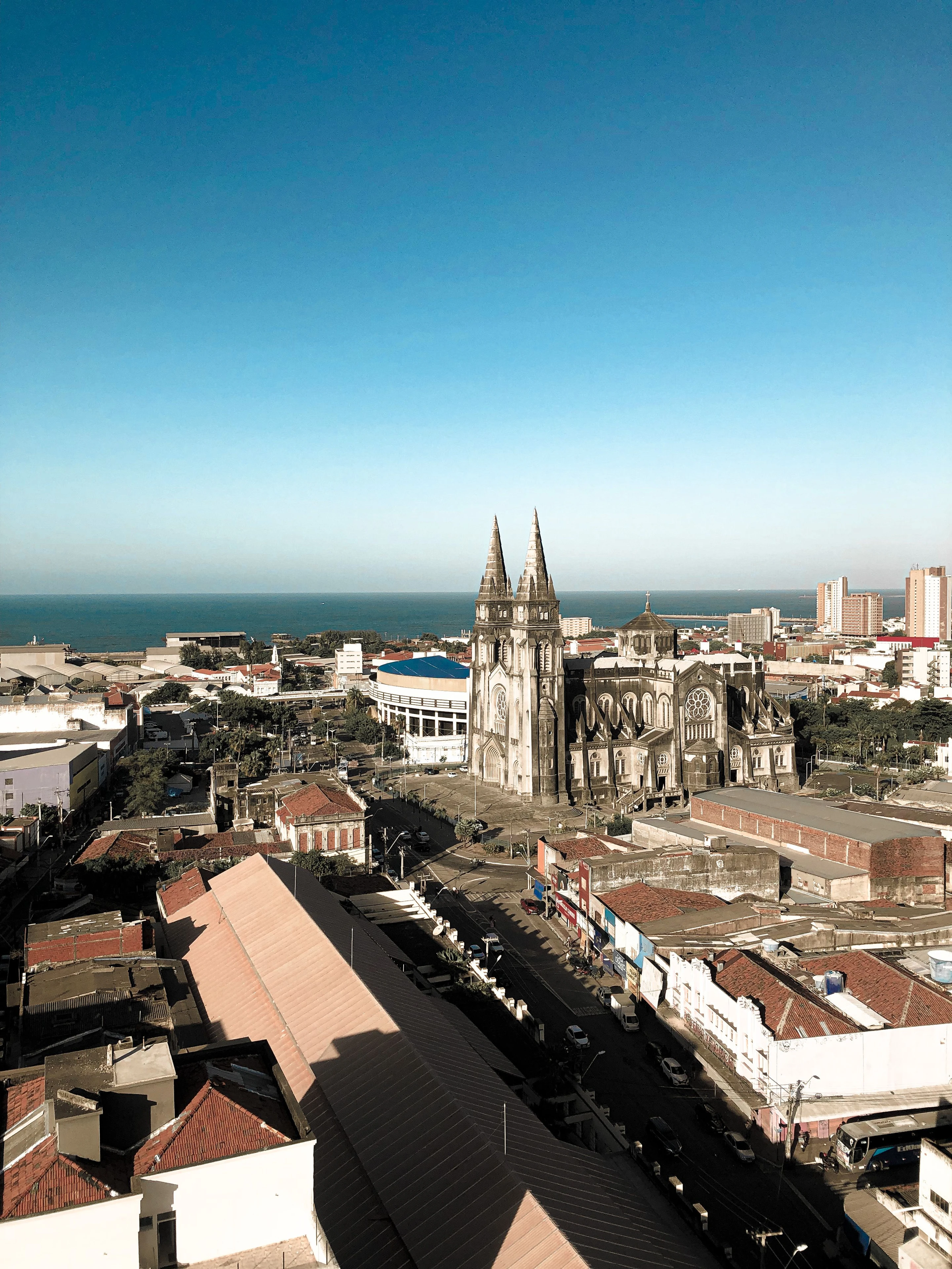 Fortaleza’s metropolitan cathedral and surrounding city seen from an elevated angle
