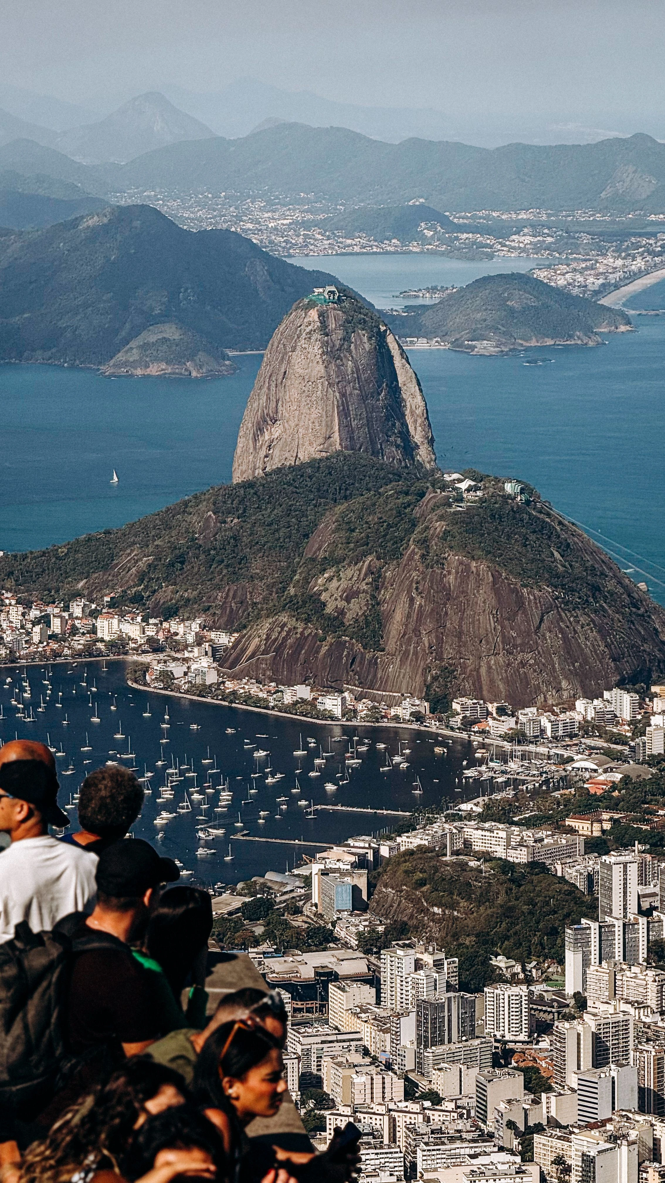 Sugarloaf, Botafogo and Guanabara Bay seen from a high viewpoint in Rio