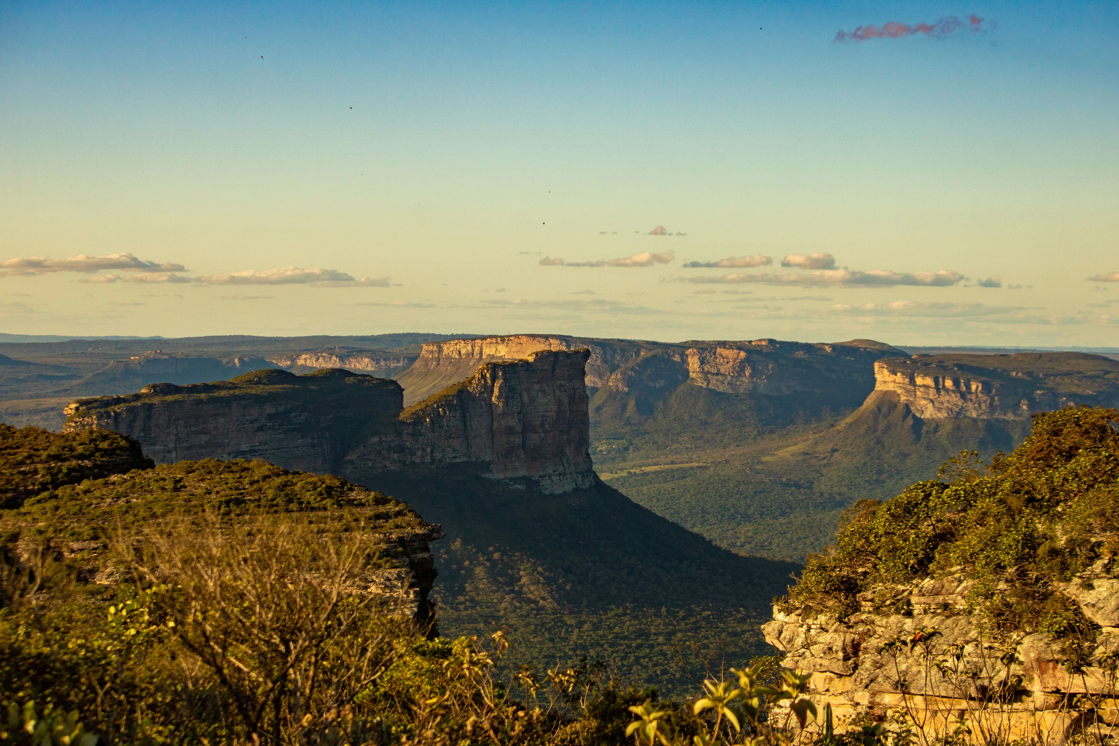 Warm light illuminating dramatic cliffs in Chapada Diamantina