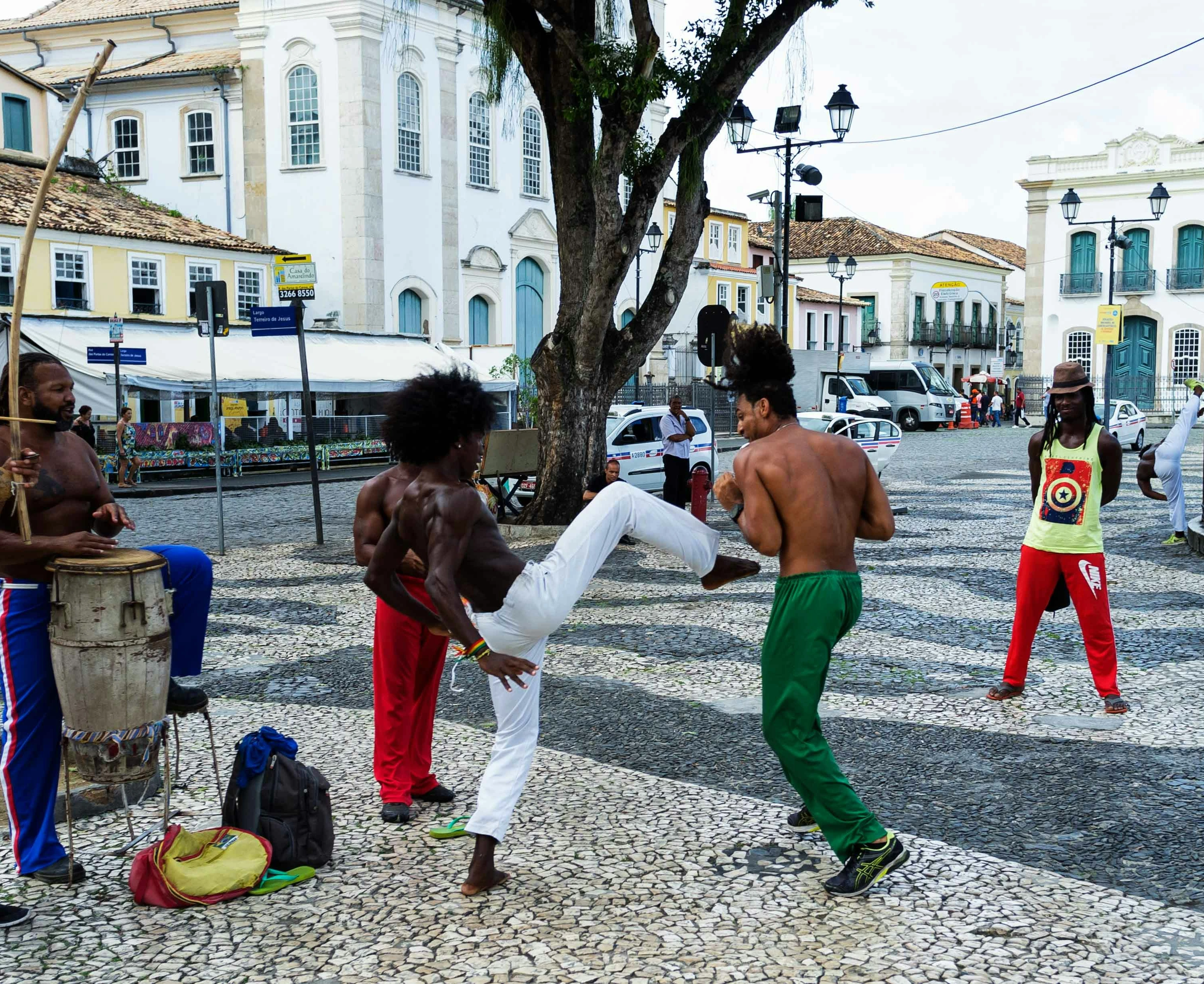 A capoeira performance brings people together in Salvador's historic center